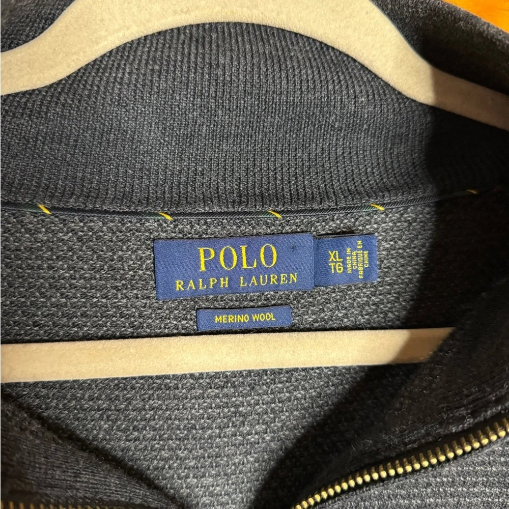 POLO Ralph Lauren Merino Wool Charcoal Grey Quarter Zip Sweater Mens XL